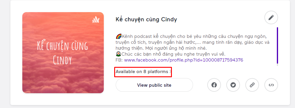 Podcast "Kể Chuyện Cùng Cindy" đã phân phối lên 8 plasforms 