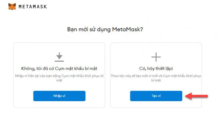 Tạo hoặc đăng nhập ví Metamask