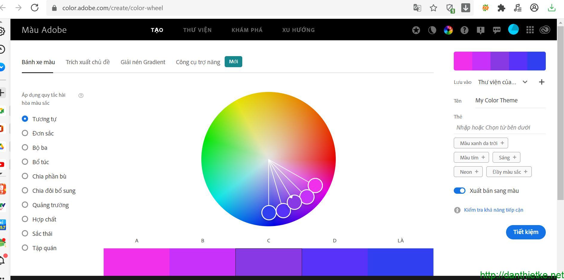 Giao diện của Adobe Color